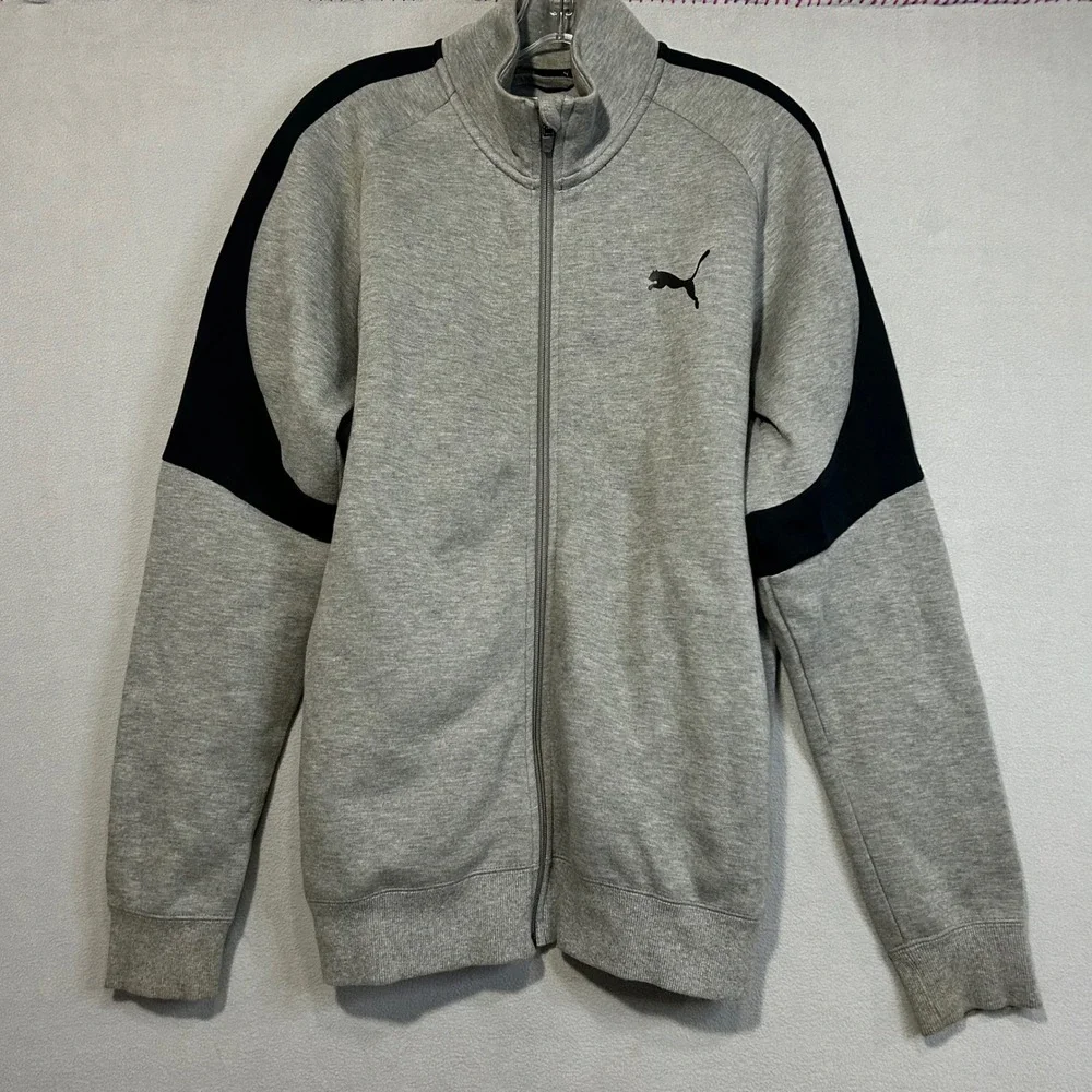 Puma Full Zip Jacket Mens Size Large Gray Black Athletic Warm Up Coat Activewear
